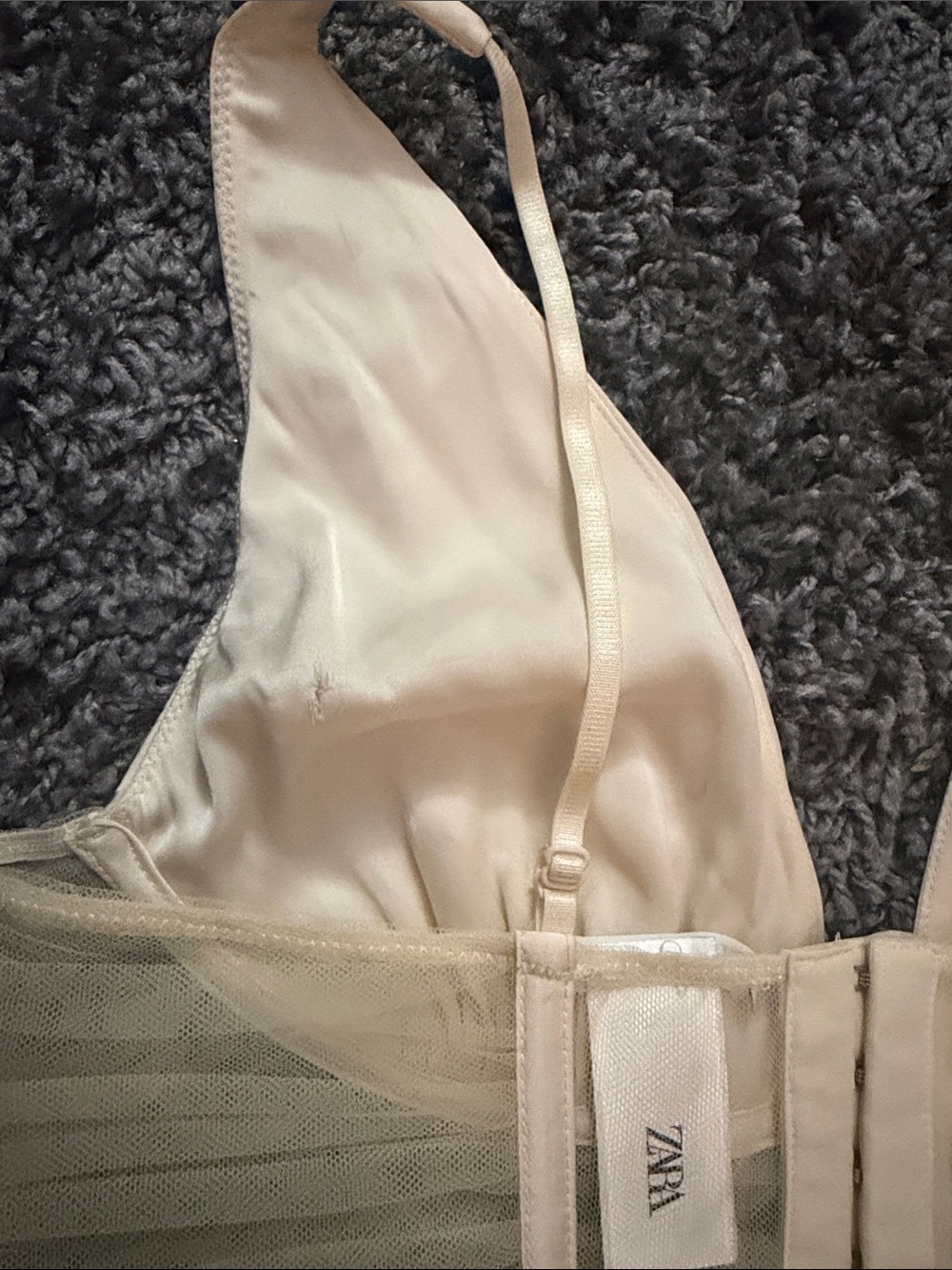 Zara White Cream Mesh Corset Crop Top - Picture 8 of 9